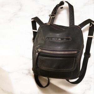 Fossil Long Live Vintage Black Leather Mini Backpack Adjustable Straps AND Key!